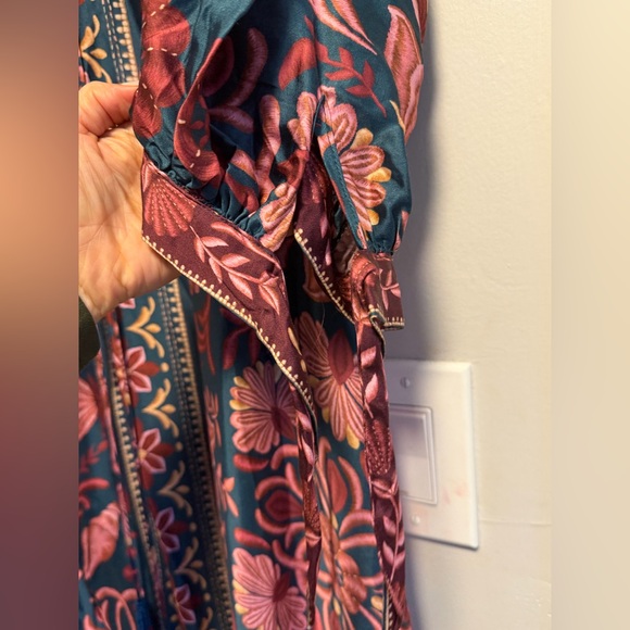 FARM Rio Forest Floral V-Neck Maxi Dress in Teal and Rust - Picture 4 of 7